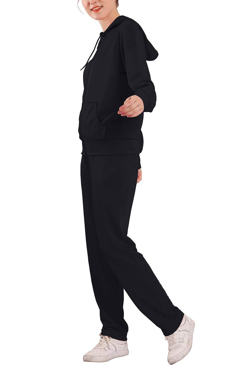 Facitisu Womens Jogging Suits Sets Outfits Sweatsuits 2 Piece Sweatshirt & Sweatpants Full Zip Hoodie Tracksuits (Black, M) - Image 2